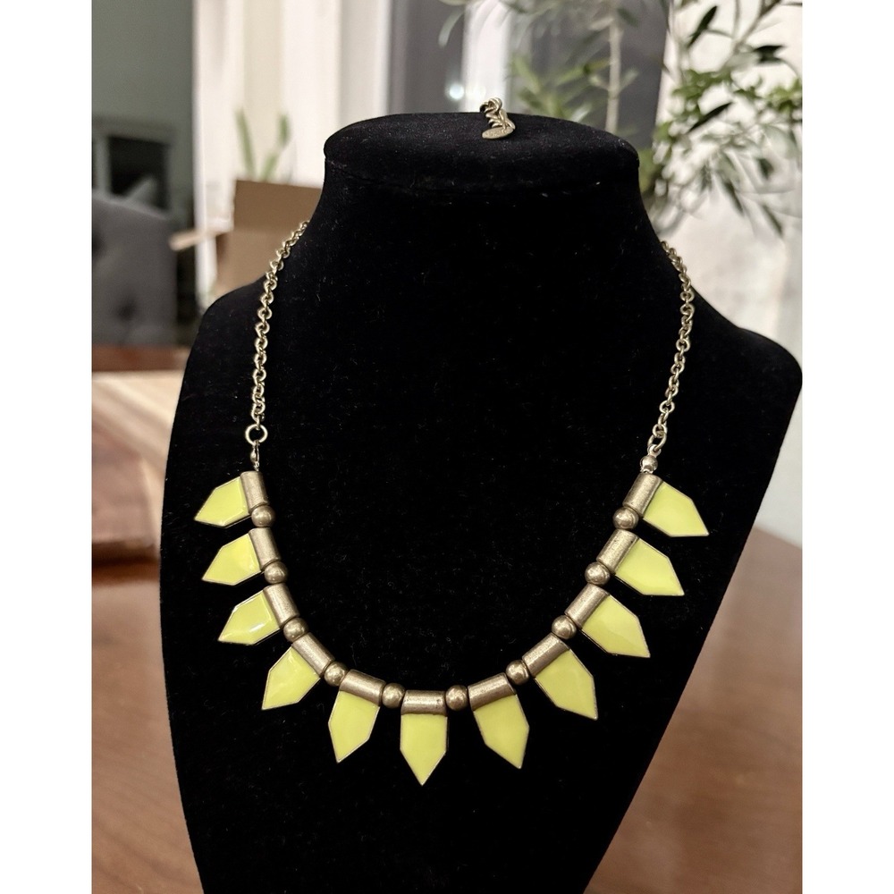 Vtg Cara New York Gold Tone Spike Bib Necklace Brown Yellow Geometric Enamel
